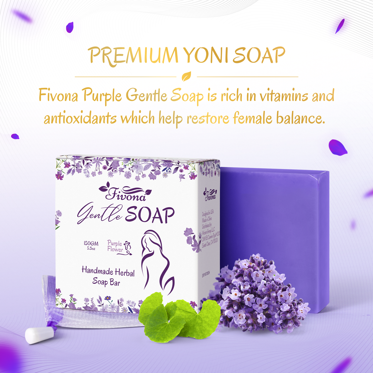 HERBAL FEMININE YONI SOAP WITH FOAM BAG PURPLE FLOWER