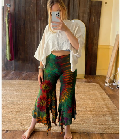 Hippie Boho Fairy Yoga Tie Dye Pants, Hand Dye Stretch Pant